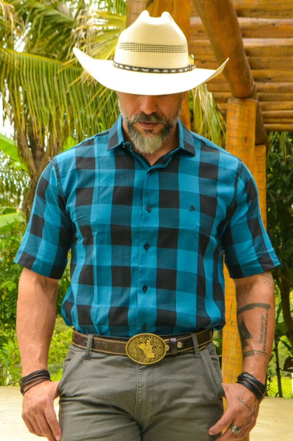Camisa Xadrez Manga Curta 100% Algodão