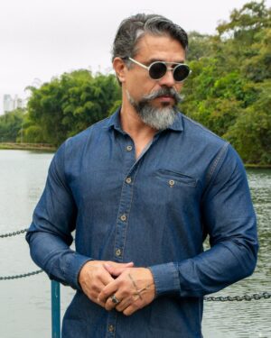 Camisa Jeans Manga Longa