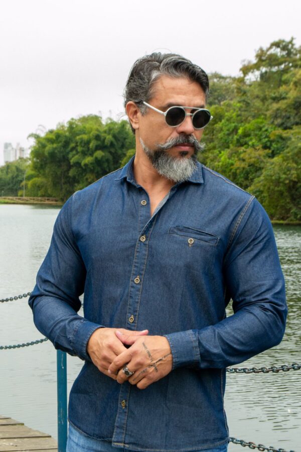 Camisa Jeans Manga Longa